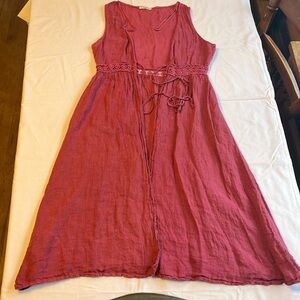Francesca Bettini Raspberry duster vest 100% linen tie front long open front